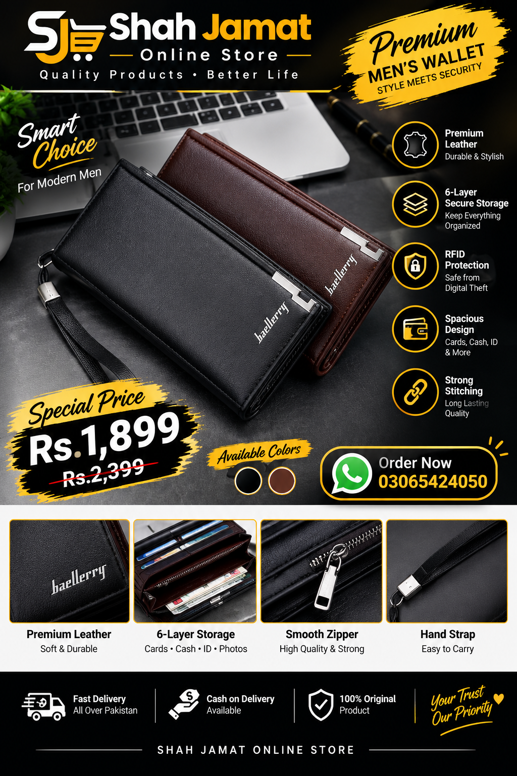 Men's Leather Wallet 6-Layer Secure Storage