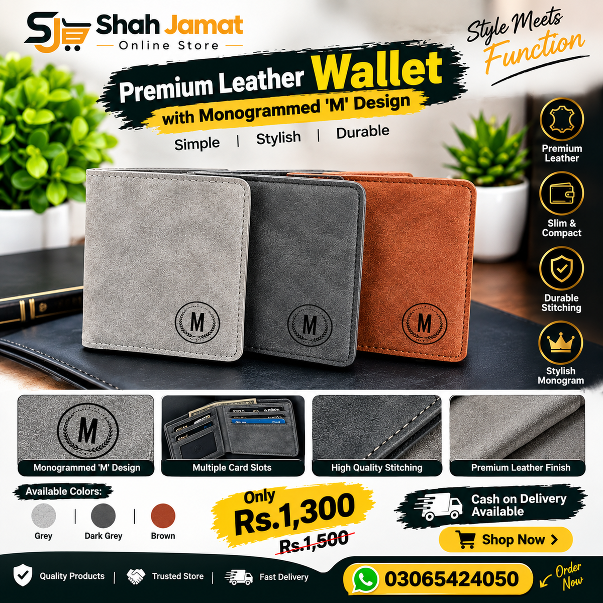 Premium Leather Wallet with Monogrammed 'M' Design