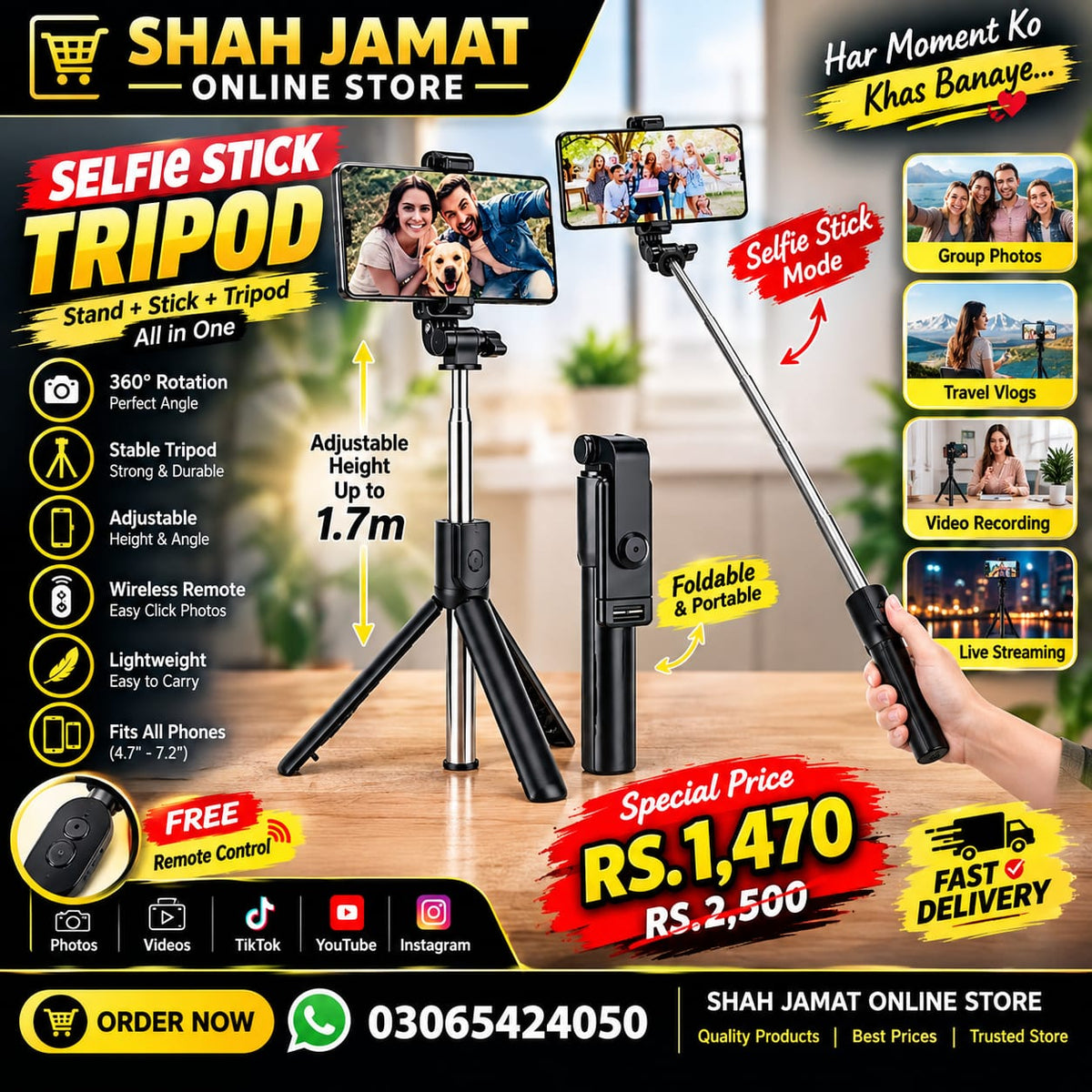 Selfie Stick 360° Rotating