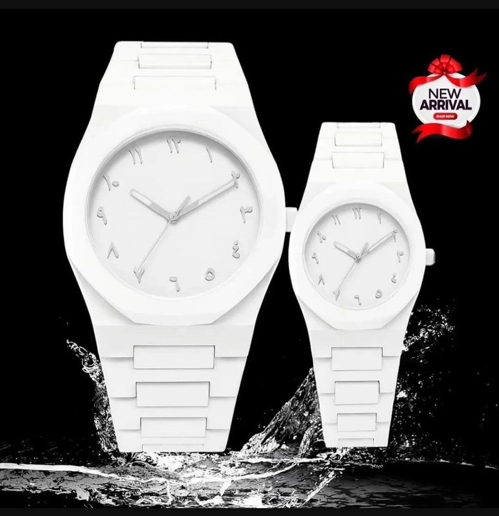White Couple Watches Carbon Fiber Water Resistant Unisex