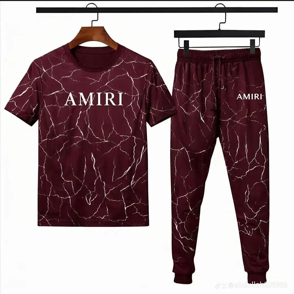 Men Maroon Marble Print Track Suit AMIRT