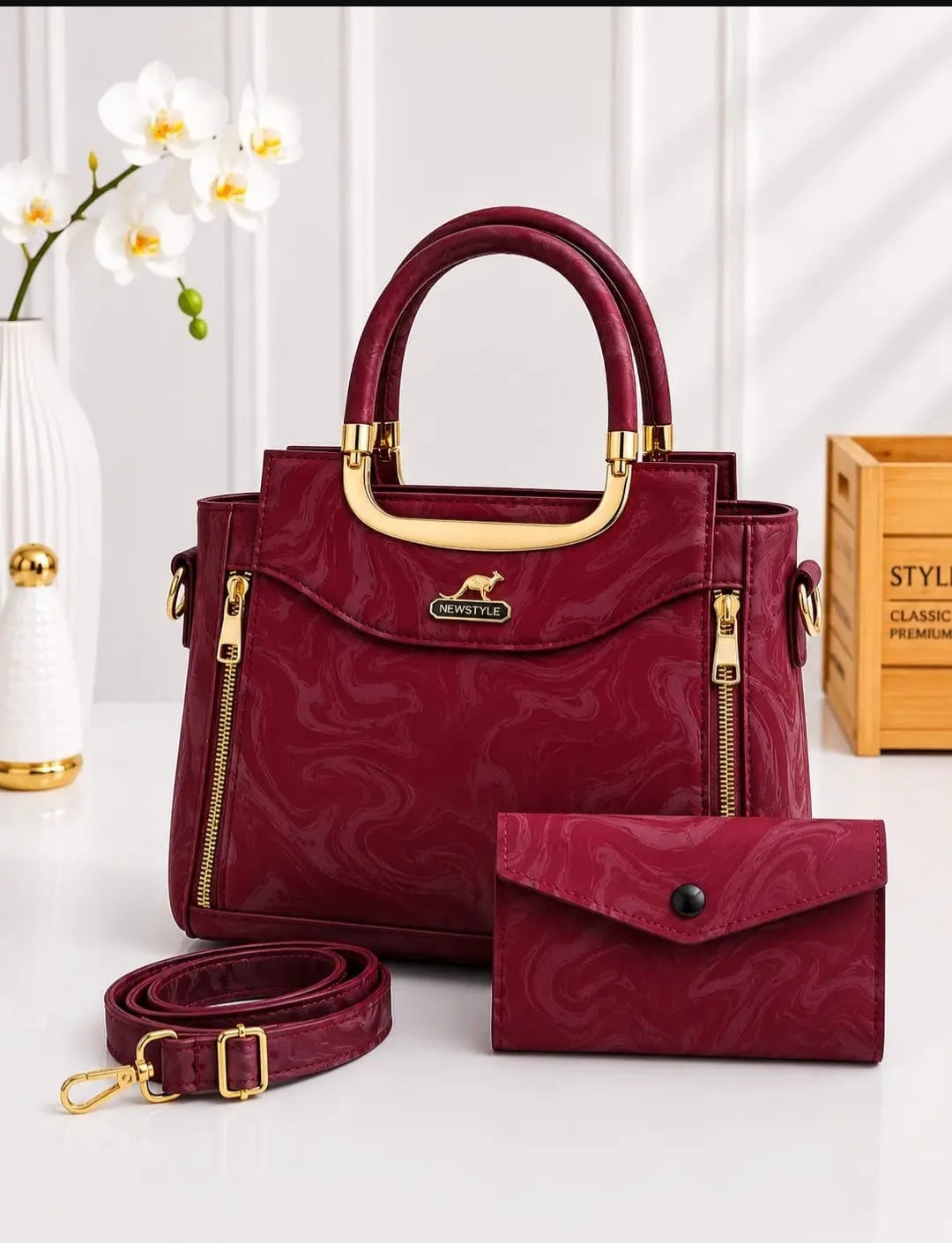 Women's Leather Plain Hand Bag Set