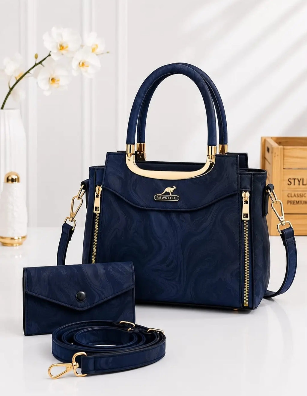 Women's Leather Plain Hand Bag Set