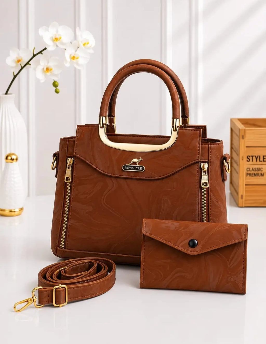 Women's Leather Plain Hand Bag Set