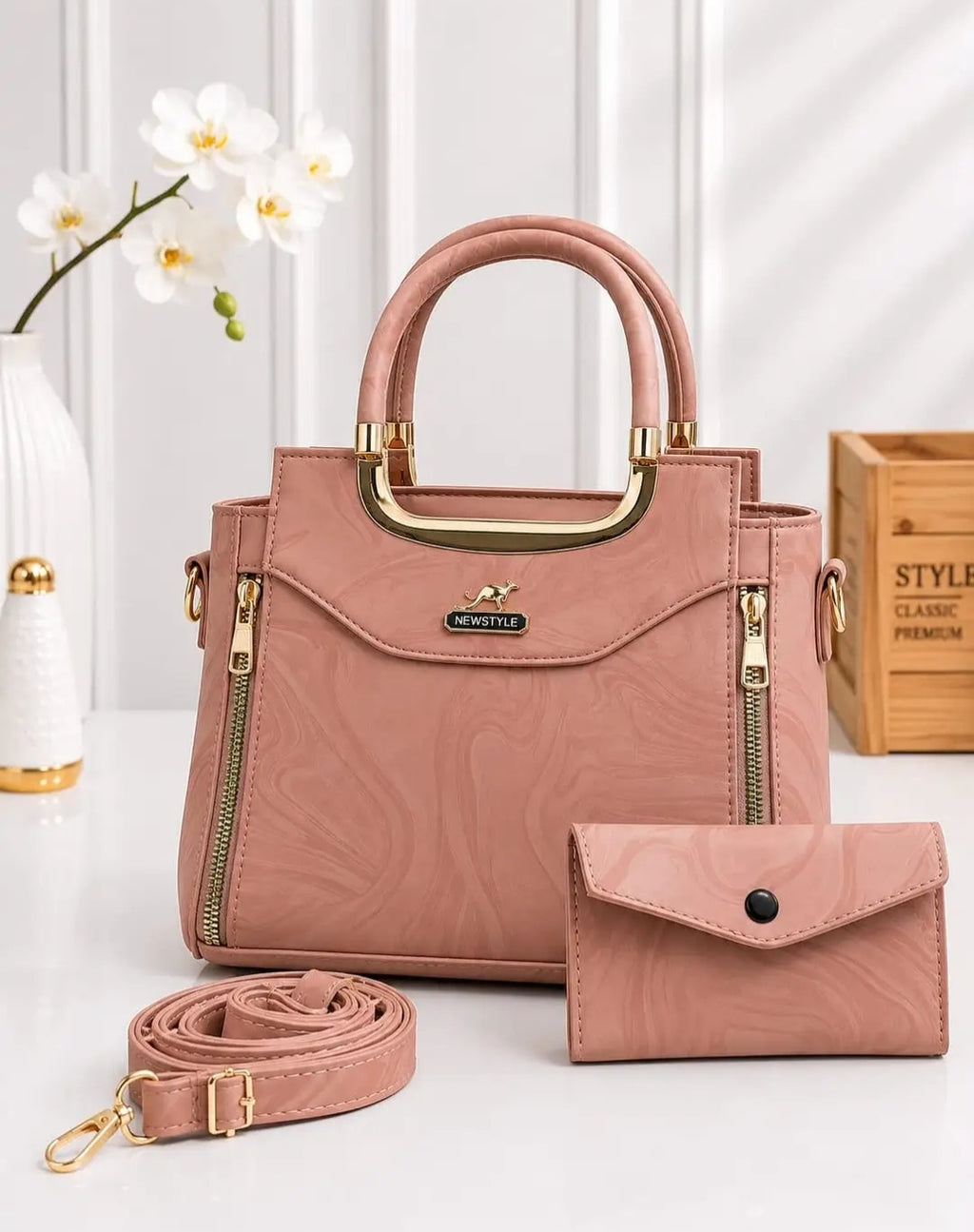 Women's Leather Plain Hand Bag Set