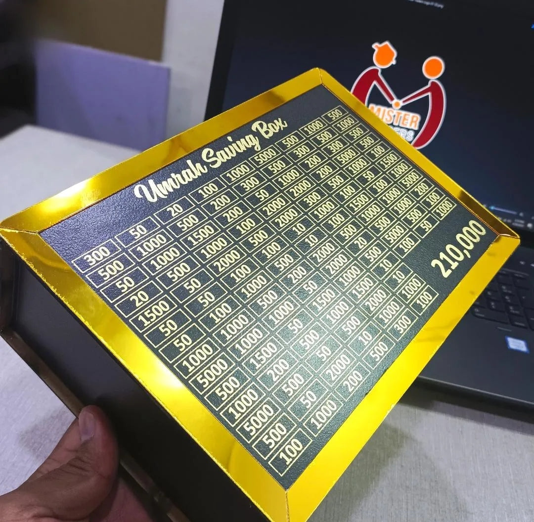 Umrah Savings Box Golden Black Wood 210k