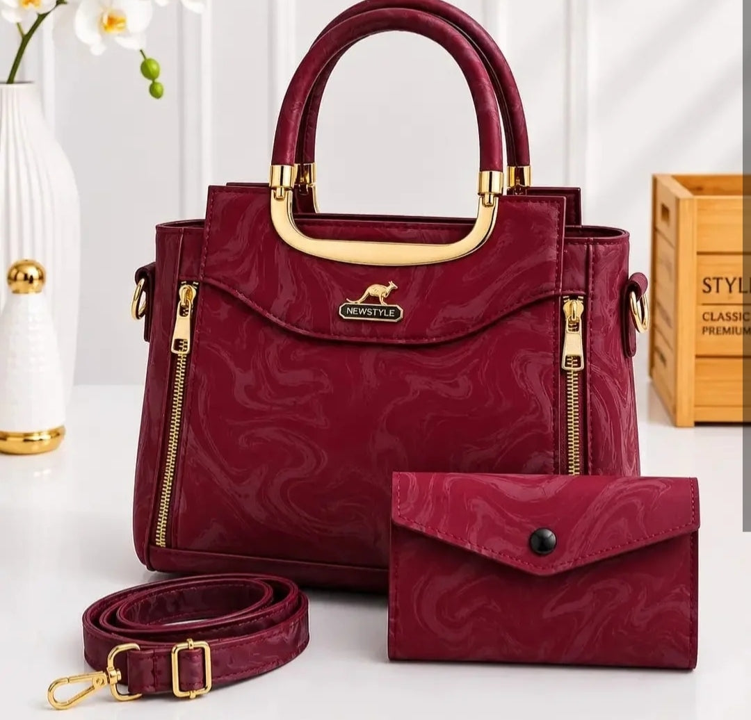 Women's Leather Plain Hand Bag Set