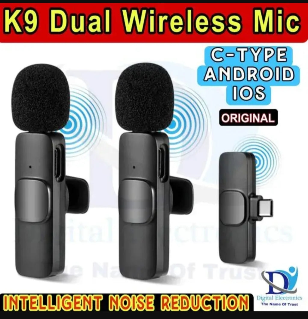 Latest K9 dual Wireless Vlogging Microphone Black Rechargeable
