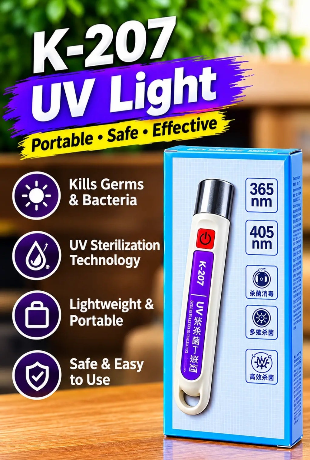 K-207 UV Glue Curing Light 365/405nm - Portable UV Light for Glass Repair, Jewelry, Electronics, Plastic & Acrylic Bonding
