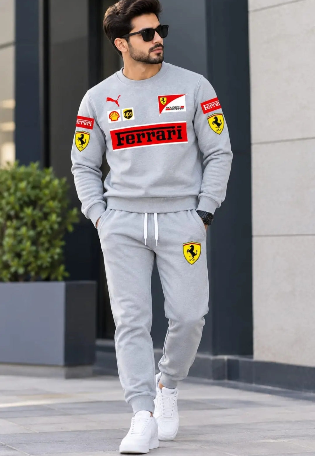 2 Pcs Men's Fleece Printed Sweatshirt Track Suit