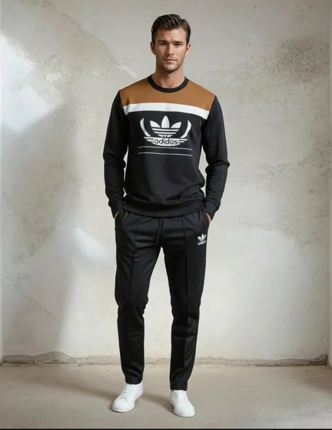 Men's Black Printed Track Suit Slim Fit Polyester Medium to XL