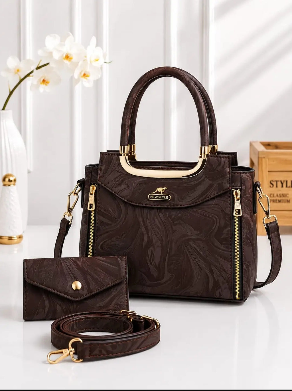 Women's Leather Plain Hand Bag Set