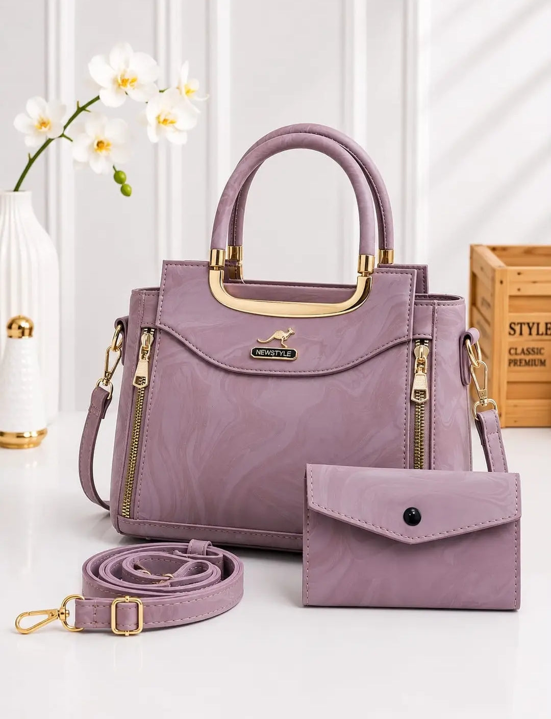 Women's Leather Plain Hand Bag Set