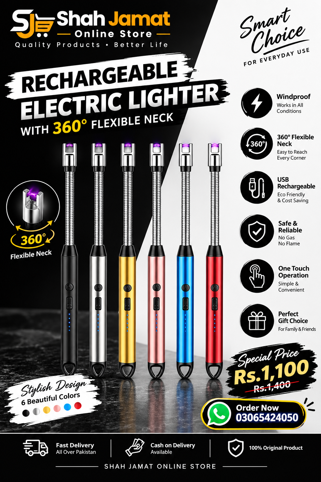 Rechargeable Electric Lighter with 360° Flexible Neck