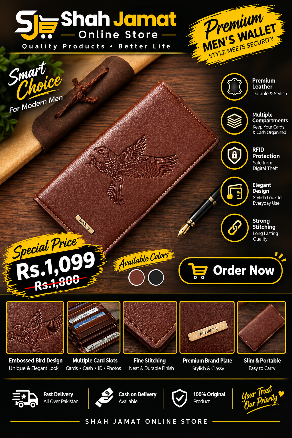 Men's Embossed Bird Leather Wallet