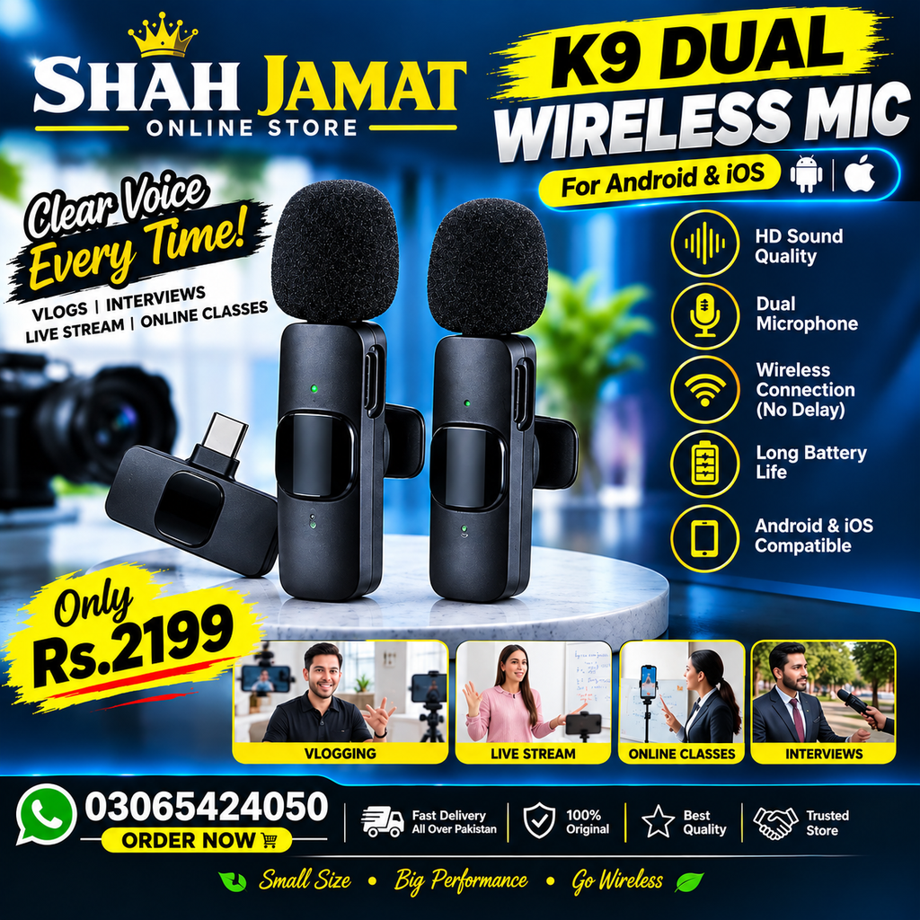 Latest K9 dual Wireless Vlogging Microphone Black Rechargeable