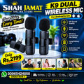 Latest K9 dual Wireless Vlogging Microphone Black Rechargeable